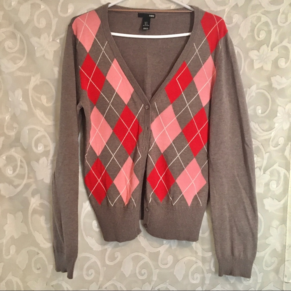 H&M argyle cardigan large